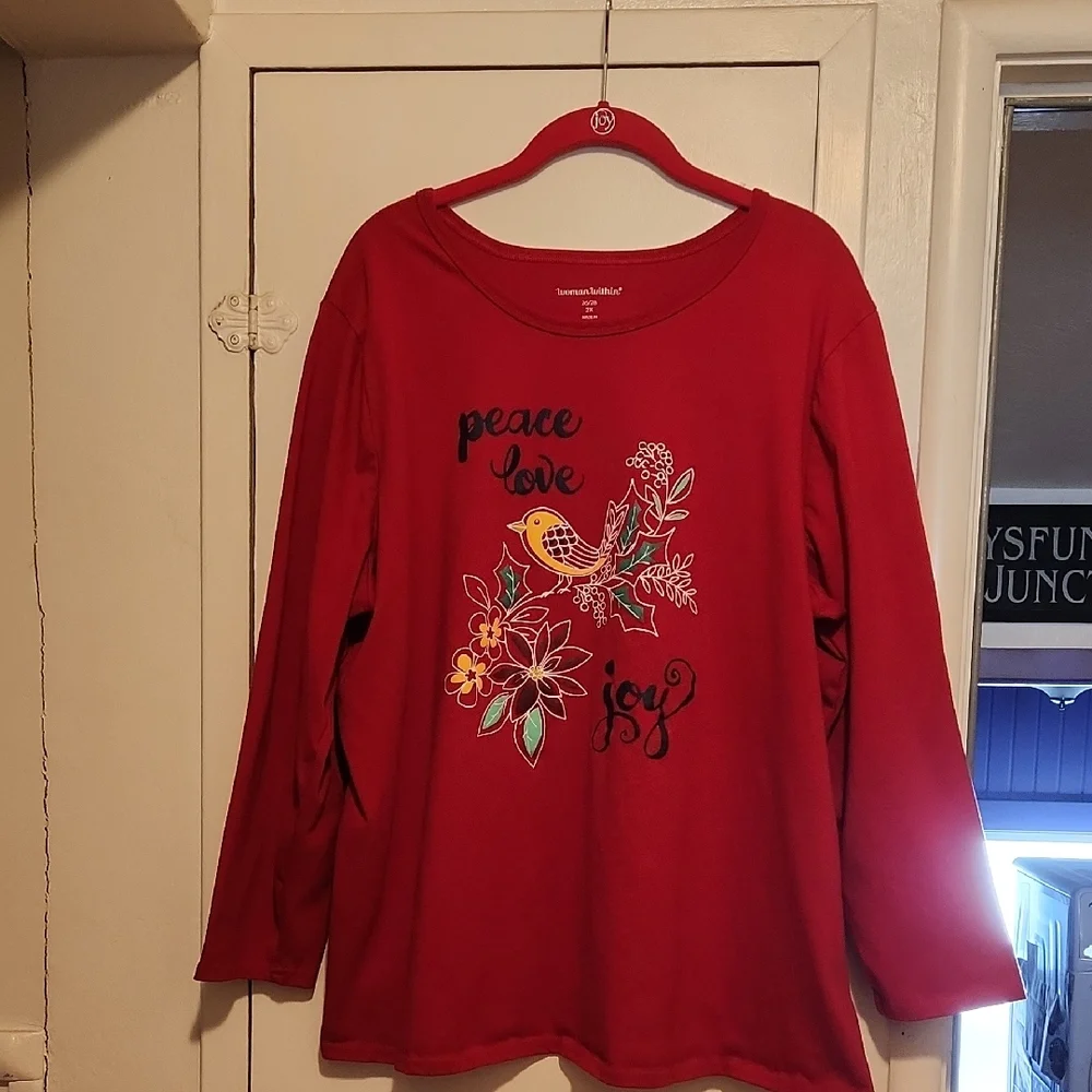 🔥Woman Within Bright Red Knit Top - 2X - Picture 1 of 3